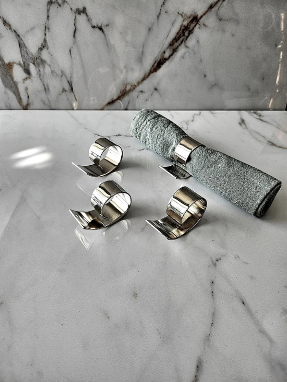 Vintage Mid-Century Modern Silver Plate Napkin Rings - Set Of 4